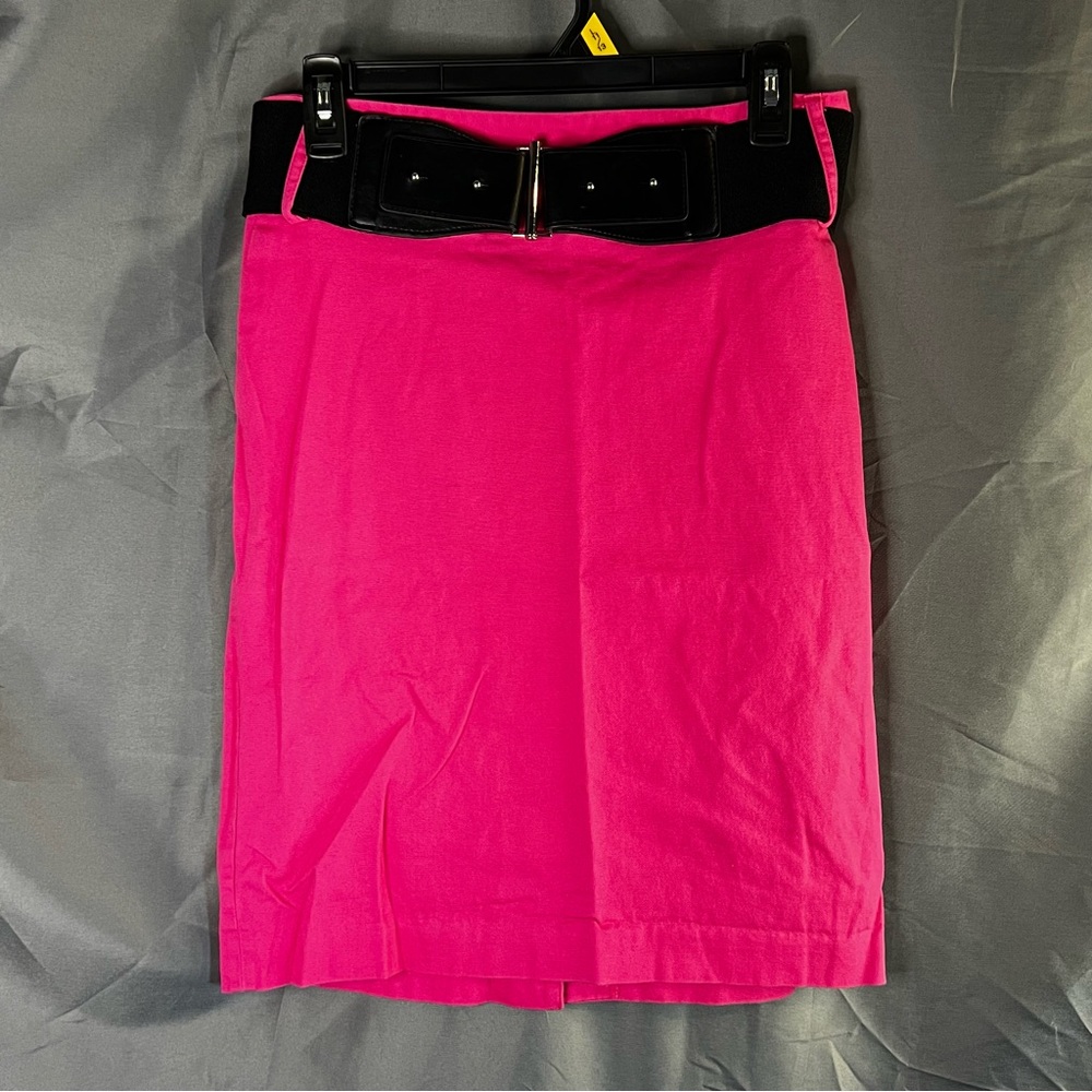 Apostrophe midi pencil skirt with a belt in bright pink. Size 6.